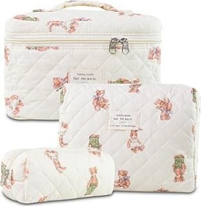 3Pcs Quilted Makeup Bag