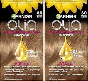 Garnier Hair Color Olia Ammonia-Free Brilliant Color Oil-Rich Permanent Hair Dye, 8.0 Medium Blonde